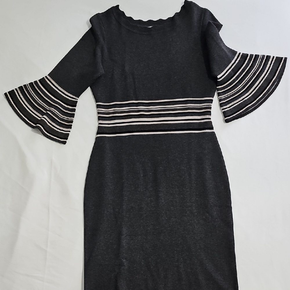 Danny & Nicole Charcoal Grey Sweater Dress with White Stripes